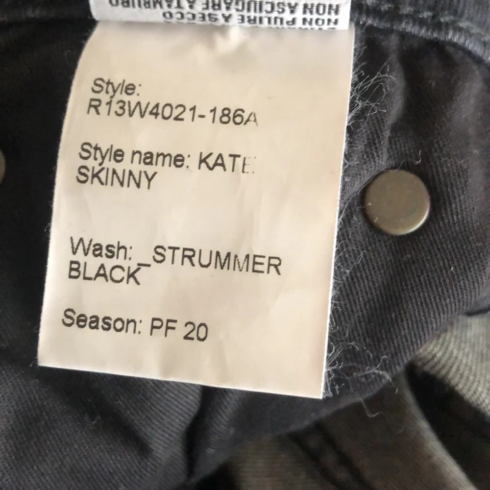 R13 Kate Skinny Jean in Strumblack PF20 Size24/xxs - Picture 8 of 9
